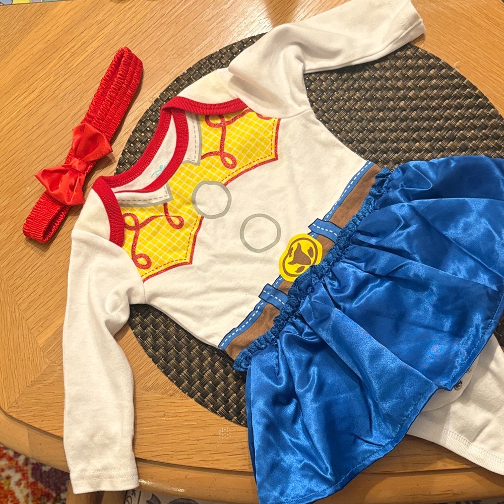 Toy Story Jessie Cowgirl Costume with Blue Skirt and Red Headband